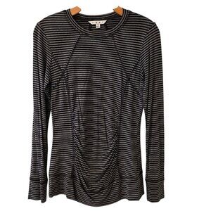 Cabi Top Long Sleeve Tee Womens S Black‎ Gray Striped Round Neck Casual Pullover